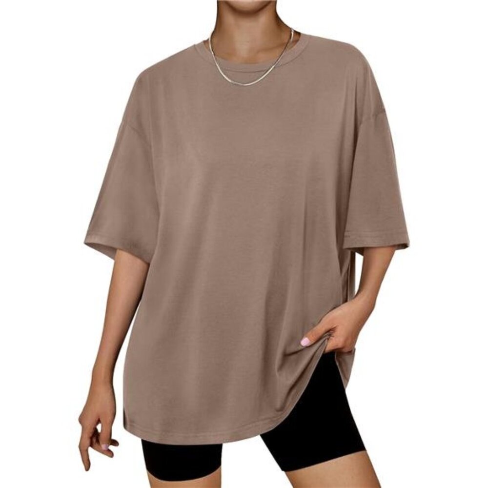 Womens Oversized Summer T Shirts Business Casual Dressy Shorts Light Brown